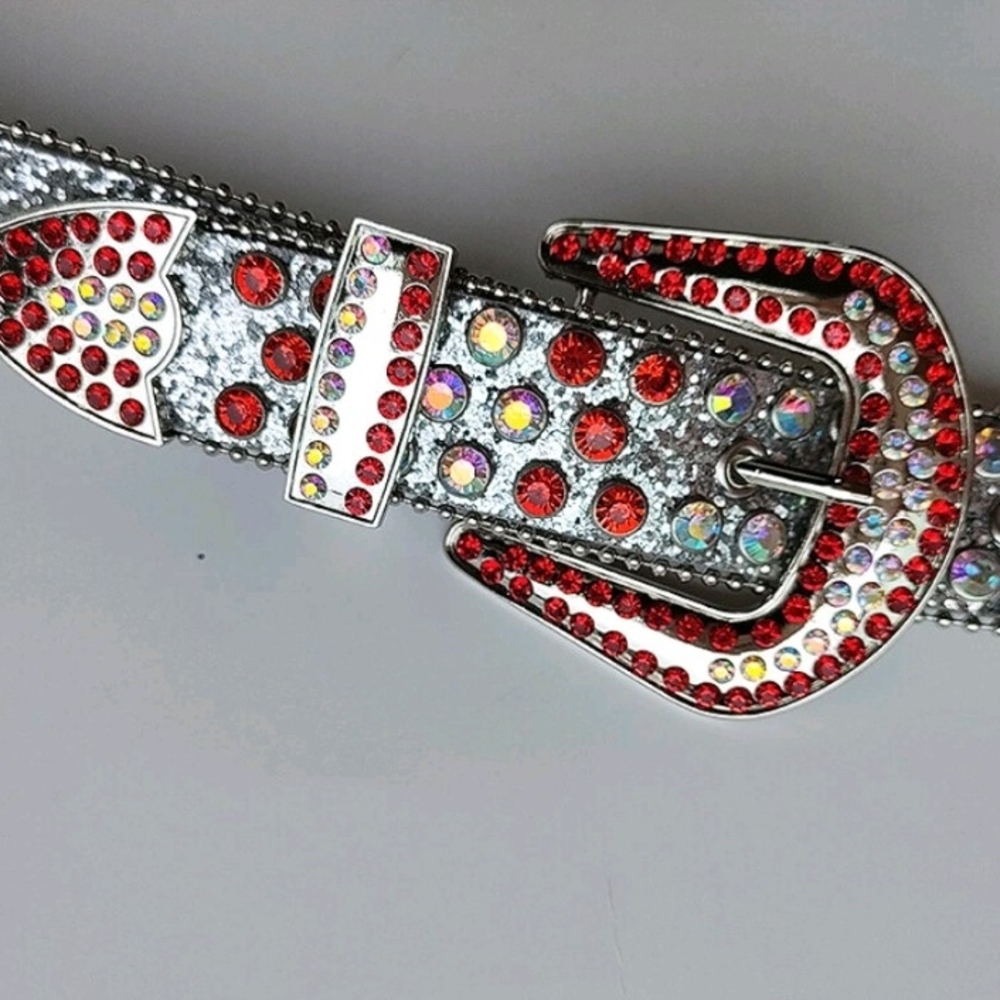 Elegant Silver and Red Rhinestone Belt - Picture 2 of 3